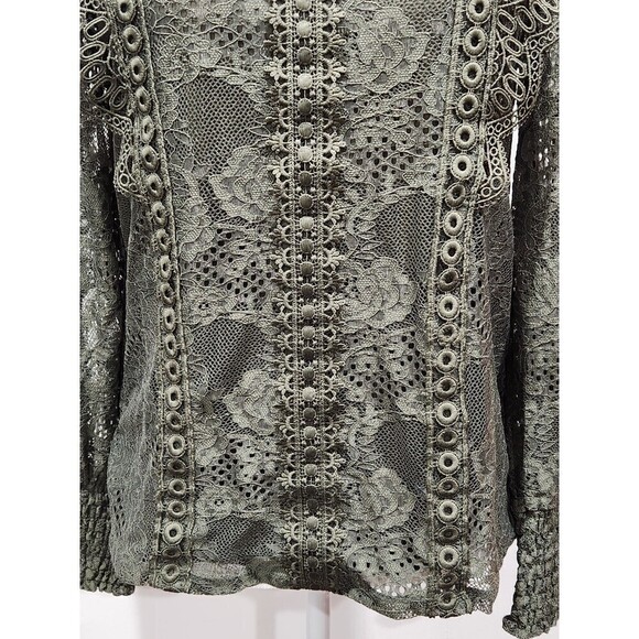 Nwt Cable & Gauge Olive Green Lace Mock Neck Long Sleeve Blouse, S - Picture 3 of 13